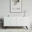 Valkoinen Konsoli - 100% Melamiinipinnoitettu Lastulevy, 150x76x40 cm, Muovijalat, Useita Hyllyjä, Kiinnitettävä Seinäkiinnitys - Lipastot ja senkit - 8682870971424 - 3