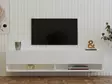 Valkoinen TV-taso, 100% melamiinipinnoitettu, 18mm, 141x31x30cm, useita hyllyjä, seinäkiinnitys, skandinaavinen tyyli - TV-tasot - 8683342398084 - 3