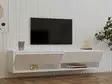 Valkoinen TV-taso, 100% melamiinipinnoitettu, 18mm, 141x31x30cm, useita hyllyjä, seinäkiinnitys, skandinaavinen tyyli - TV-tasot - 8683342398084 - 4