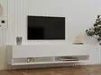 Valkoinen TV-taso, 100% melamiinipinnoitettu, 18mm, 141x31x30cm, useita hyllyjä, seinäkiinnitys, skandinaavinen tyyli - TV-tasot - 8683342398084 - 2