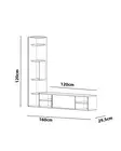 Valkoinen TV-taso, 160x120x29,5 cm, 100% melamiinipinnoitettu, useita hyllyjä, seinäkiinnitys, moderni muotoilu - TV-tasot - 8681181979914 - 6