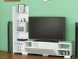 Valkoinen TV-taso, 160x120x29,5 cm, 100% melamiinipinnoitettu, useita hyllyjä, seinäkiinnitys, moderni muotoilu - TV-tasot - 8681181979914 - 3
