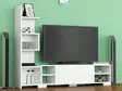 Valkoinen TV-taso, 160x120x29,5 cm, 100% melamiinipinnoitettu, useita hyllyjä, seinäkiinnitys, moderni muotoilu - TV-tasot - 8681181979914 - 5