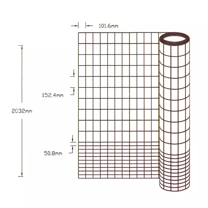 Riista-aita 200cm x 50m, materiaalivahvuus 2,0mm, hitsattu, sinkitty,  silmäkoko alhaalla 100 mmx50 mm ja ylhäällä 100 mmx150 mm