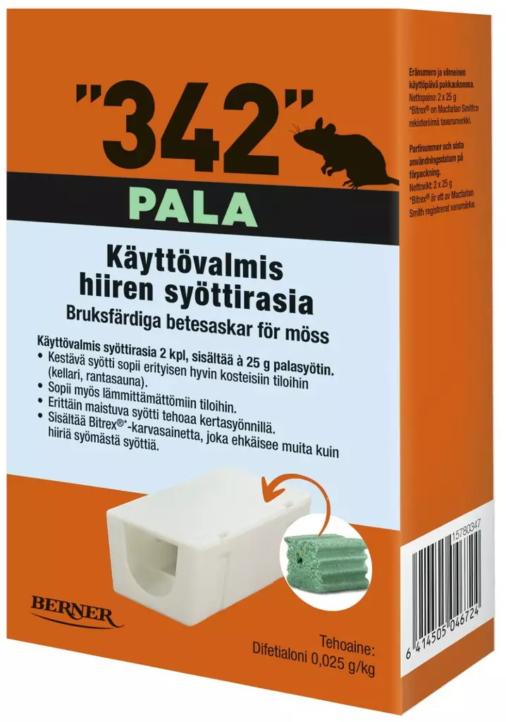 342 Syöttirasia 2 kpl á 25 g palasyötti - Jyrsijöiden karkottimet ja loukut - 6414505046724 - 1