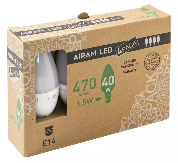 Airam led 4pack 5,5W kynttilä E14 kanta - Valaistus ja lamput - 6435200219534 - 1