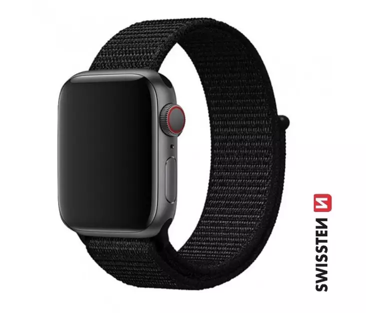 Apple Watch ranneke | Musta | 42-49 mm | Nylon | Swissten - Älykellot ja aktiivisuusmittarit - 8595217485174 - 1