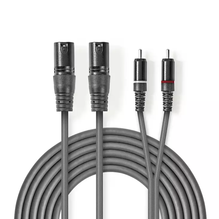 Balansoitu Audiojohto | 2x XLR 3-Pin uros | 2x RCA uros | Niklattu | 1.50 m | Pyöreä | PVC | Tummanharmaa | Pahvikotelo - Audiokaapelit - 5412810295784 - 1