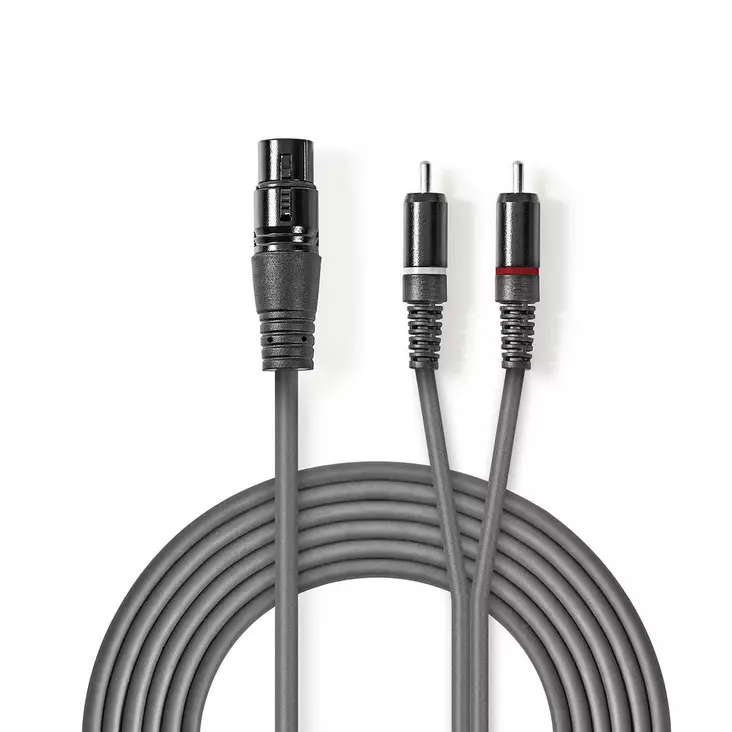 Balansoitu Audiojohto | XLR 3-Pin naaras | 2x RCA uros | Niklattu | 3.00 m | Pyöreä | PVC | Tummanharmaa | Pahvikotelo - Audiokaapelit - 5412810295814 - 1