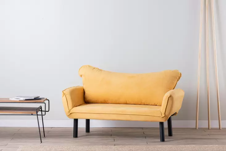 2-istuttava vuodesohva, sinapinkeltainen, 150 cm leveä, mukava, kestävä - Vuodesohvat - 8681875833164 - 1