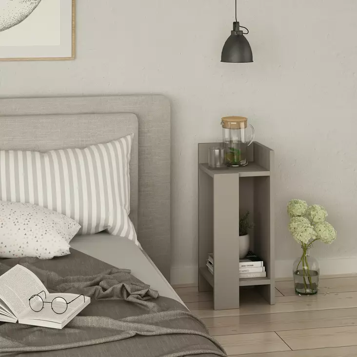 Yöpöytä, vaalea mokka, 25 cm leveä, 60 cm korkea, kestävä, tilaa säästävä, moderni - Yöpöydät - 8681875274004 - 1