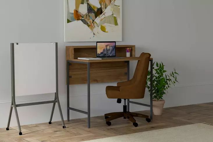 Monikäyttöinen Opiskelupöytä - 100% Melamiinipinnoitettu Lastulevy, Metalli Runko, Pähkinä Musta, 90x75x50 cm - Työpöydät - 8681875146974 - 1