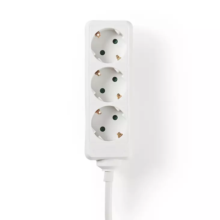Jatkojohto | Maadoitettu virtaliitin / Tyyppi F (CEE 7/7) | 3-suuntainen | 3.00 m | 3680 W | 16 A | Maadoituksen tyyppi: Sivukontaktit | 230 V AC 50/60 Hz | Pistokannan kulma: 45 ° | H05VV-F 3G1.5mm² | Valkoinen - Jatkojohdot - 5412810290734 - 1