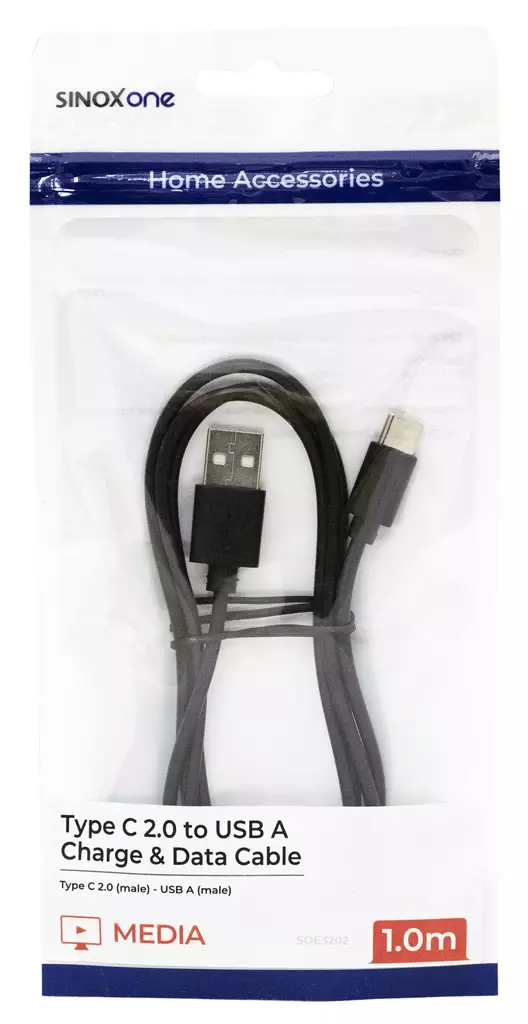 Sinox one kaapeli a to c musta 1 m - USB-C -kaapelit - 5706808021494 - 1