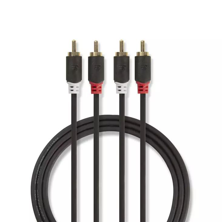 Stereoäänikaapeli | 2x RCA uros | 2x RCA uros | Kullattu | 1.00 m | Pyöreä | Antrasiitti | Laatikko - Audiokaapelit - 5412810265084 - 1