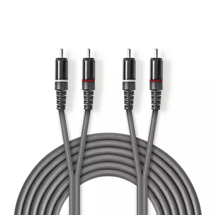 Stereoäänikaapeli | 2x RCA uros | 2x RCA uros | Niklattu | 1.50 m | Pyöreä | Tummanharmaa | Pahvikotelo - Audiokaapelit - 5412810295364 - 1