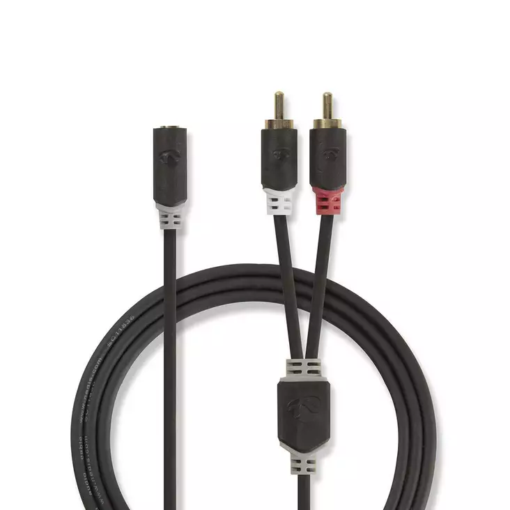 Stereoäänikaapeli | 2x RCA uros | 3.5 mm naaras | Kullattu | 0.20 m | Pyöreä | Antrasiitti | Laatikko - Audiokaapelit - 5412810265534 - 1