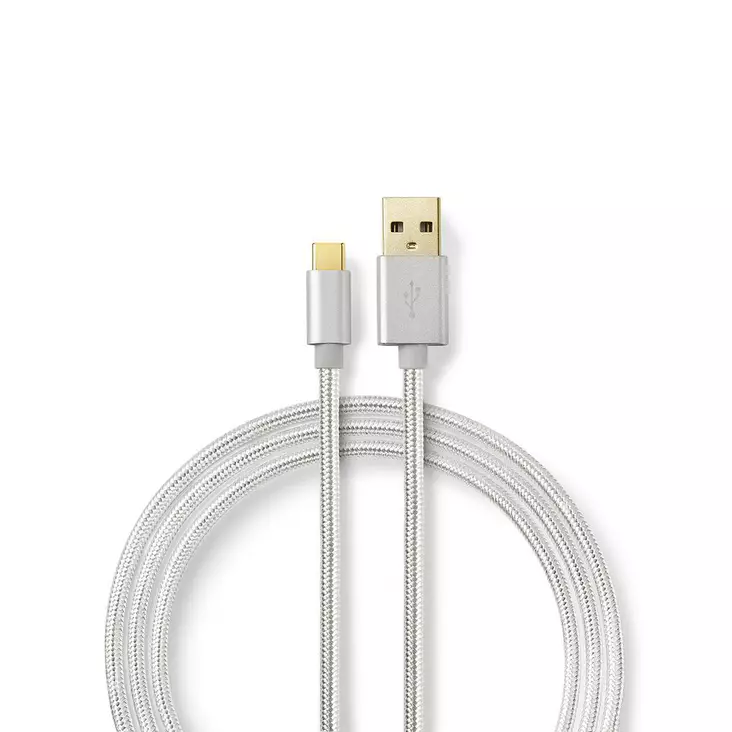 USB kaapeli | USB 2.0 | USB-A Uros | USB-C Uros | 15 W | 480 Mbps | Kullattu | 2.00 m | Pyöreä | Nailon / Punottu | Alumiini | Laatikko kannella ja ikkunalla - Tietokone ja verkko - 5412810262694 - 1