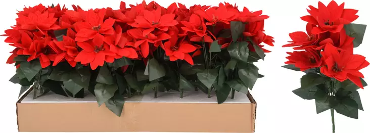 Tekokukkakimppu joulutähti 30 cm – aidonnäköinen punaisten poinsettioiden koriste jouluun - Joulukoristeet ja -tekstiilit - 8721037198424 - 1