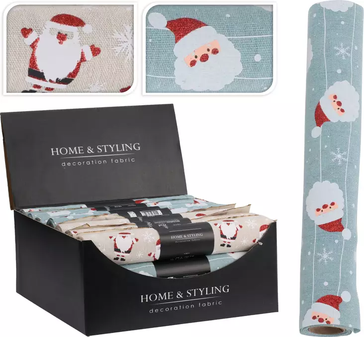 Joulukoristekangas home & styling – festiivinen santa & lumihiutale -kuosi, 28x150 cm, laadukas diy - Joulun kattaus - 8721037521154 - 1