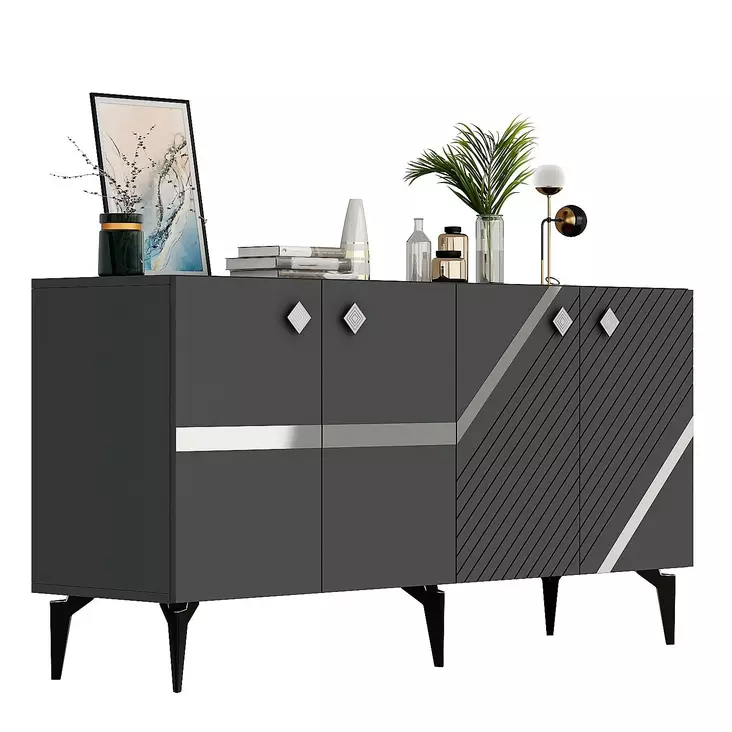 Anthracite Silver Konsoli - Moderni ja Tyylikäs Huonekalu, 100% Melamiinipinnoitettu, 150x40x79 cm, Kestävä ja Monikäyttöinen - - 19-19-8684282612704 - 1