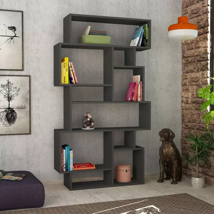 Anthracite Kirjahylly - 100% Melamiinipinnoitettu Lastulevy, 18mm, 96x168,5x25,5cm, 25kg Kantavuus, Kiinnitettävä Seinä - Kirjahyllyt - 8681181807484 - 1