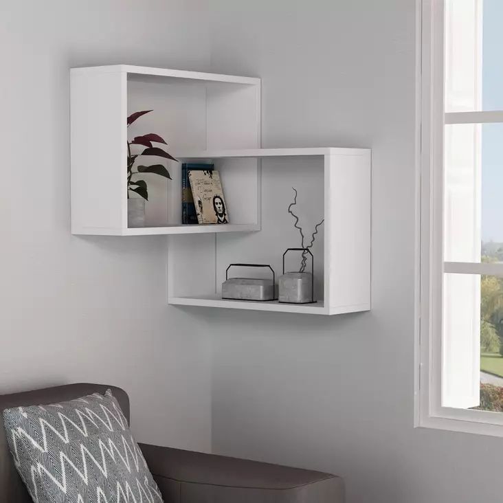 Valkoinen Seinähylly - Moderni ja Tyylikäs Säilytysratkaisu - 100% Melamiinipinnoitettu Lastulevy - 68x68x60 cm - Seinähyllyt - 8681181988114 - 1