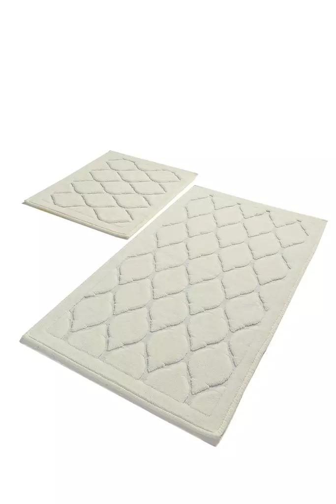 Ecru Kylpyhuonematto Setti 2-osainen - 100% Puuvillaa, Antibakteerinen, Liukumaton, 25mm Nukka, 50x60cm & 60x100cm - Kylpyhuonematot ja kosteantilan matot - 8681875010374 - 1
