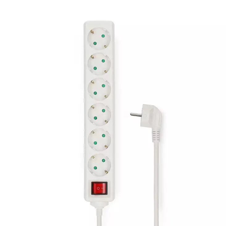 Jatkojohto | Maadoitettu virtaliitin / Tyyppi F (CEE 7/7) | 6-suuntainen | 3.00 m | 3680 W | 16 A | Maadoituksen tyyppi: Sivukontaktit | 230 V AC 50/60 Hz | Pistokannan kulma: 45 ° | H05VV-F 3G1.5mm² | On/off-kytkin | Valkoinen - Jatkojohdot - 5412810466054 - 30