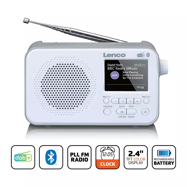 Kannettava DAB+ FM-radio Bluetooth®:lla 2,4" TFT-näyttö Valkoinen - Radiot ja MP3/4-soittimet - 8711902077534 - 1