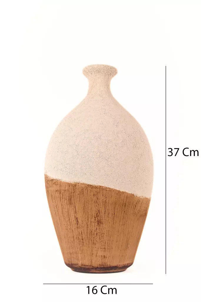 Käsinmaalattu Koristeellinen Keraaminen Ruukku, Ecru, 16 cm x 37 cm - Tyylikäs Sisustuselementti Kotiin - Kukka-amppelit ja maljakot - 8684283592494 - 1