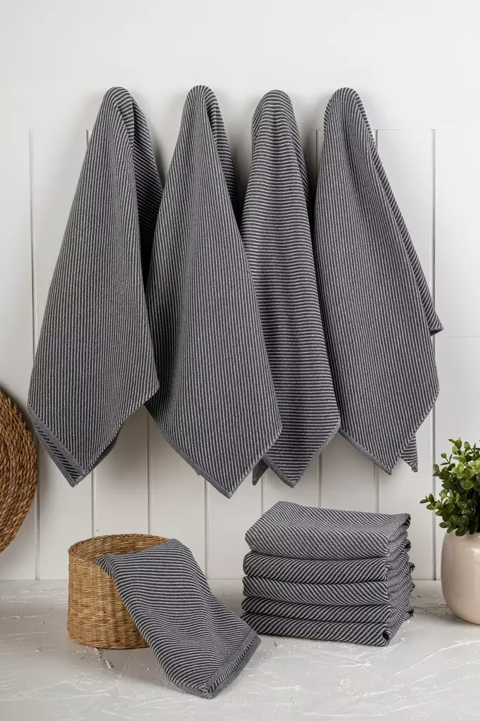 Keittiöpyyhesetti (10 kpl), antrasiitti, 43 x 76 cm, kestävä, imukykyinen, tyylikäs - Keittiötekstiilit - 8684283207374 - 1