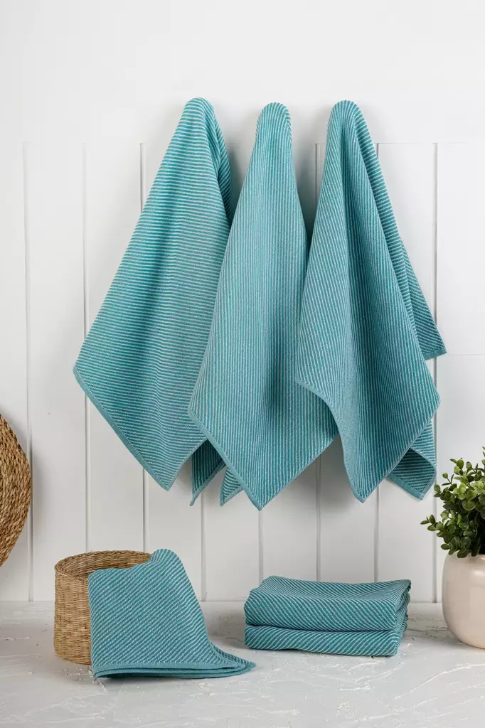 Keittiöpyyhesetti 6 kpl, Petrol, 90% Puuvilla, 43x76 cm, Konepestävä, Silitysmahdollisuus, 270 gr/m² - Keittiötekstiilit - 8684283207664 - 1