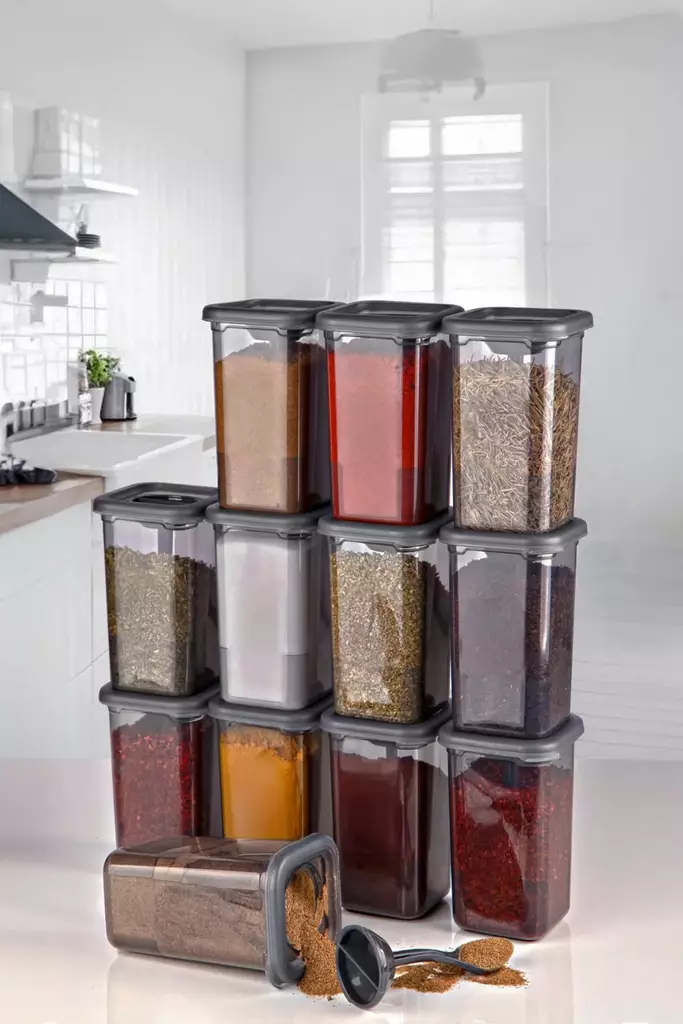 Keittiötarvikkeet: 12-osainen Säilytyslaatikko Setti, Anthracite, 100% Muovi, 8,5x12x4 cm, 400 ml, Konepesun- ja Mikroaaltouunin Kestävä - Eväsrasiat ja ruoansäilytysastiat - 8684283772704 - 1