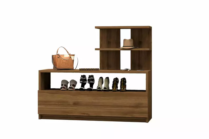 Kenkäkaappi Ruskea 100% Melamiinipinnoitettu Lastulevy 18mm Paksuus 100x85x29,6cm Useita Hyllyjä Seinäkiinnitys - Kenkäkaapit - 8681875036114 - 1