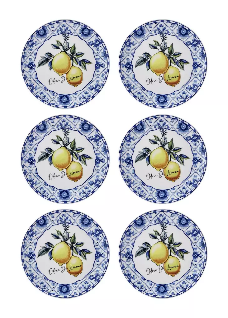 Keraaminen Jälkiruokalautasetti (6 kpl) - 100% Keraaminen, Keltainen, 19x19x2 cm - Tyylikäs ja Kestävä Valinta - Lautaset - 8684283616794 - 1