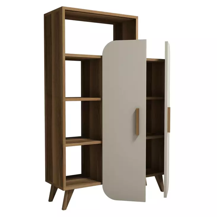 Kirjahylly, saksanpähkinä kerma, 90cm x 132cm x 32cm, kestävä, tilava, tyylikäs - Kirjahyllyt - 8681875184044 - 1