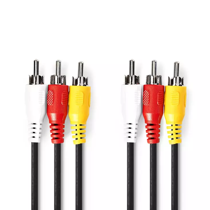 Komposiittivideokaapeli | 3x RCA uros | 3x RCA uros | Niklattu | 480p | 1.50 m | Pyöreä | PVC | Musta | Label - Nedis tuotteet - 5412810426614 - 1