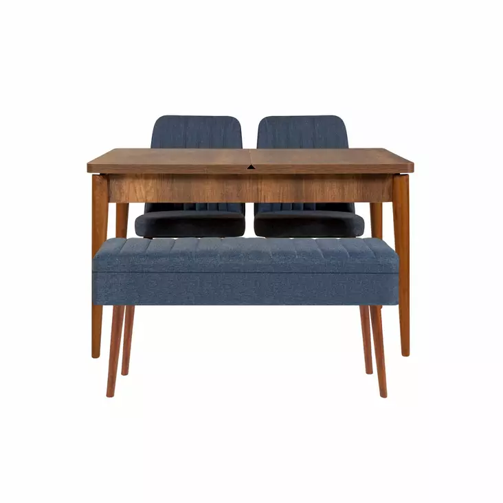 Laajennettava Ruokapöytä ja Tuolit Setti, 4-osainen, Pähkinä Tummansininen, 100% Melamiinipinnoitettu, 129-163x75x80 cm - Ruokapöydät - 8683742500124 - 1