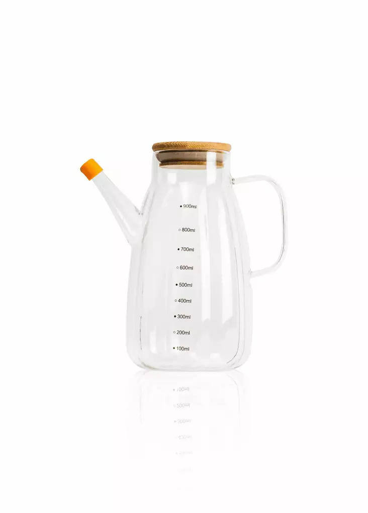 Lasinen Öljyannostelija Bambukannella - 100% Lasi, 900 ml, Astianpesukoneen Kestävä, Tyylikäs Keittiöväline 13x10x18 cm - Tarjoiluastiat - 8684283559374 - 1