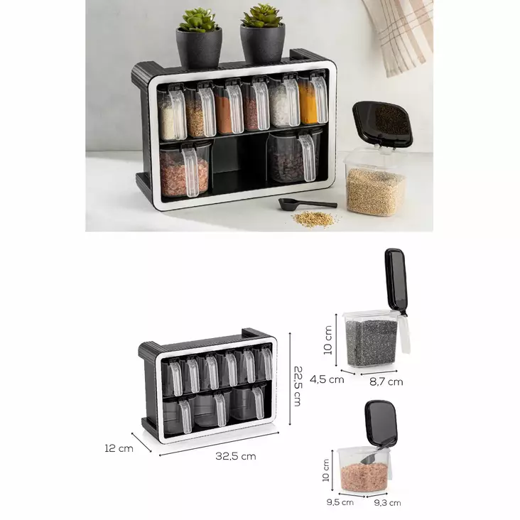 Maustepurkkisetti 10 kpl - Keittiötarvikkeet - Anthracite - 100% Muovi - BPA-vapaa - Astianpesukoneen kestävä - Päivittäiskeittiötarvikkeet - 8684283501304 - 1