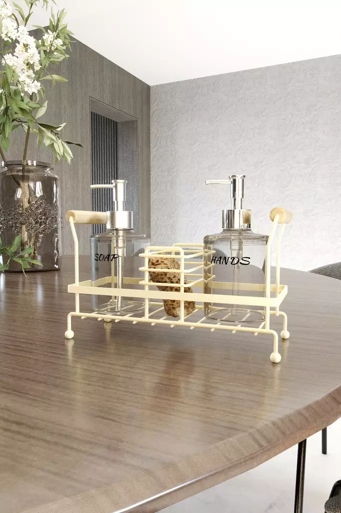 Metallinen Saippua-annostelija Beige 24x11x24 cm - Tyylikäs ja Kestävä Keittiöväline 100% Metallia - Kylpyhuonetarvikkeet - 8684283557844 - 1