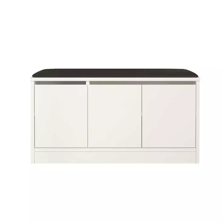 Moderni Valkoinen Kenkäkaappi - 100% Melamiinipinnoitettu Lastulevy, 18 mm, PU Nahkainen Yläosa, 89,6x45,8x35,5 cm - Kenkäkaapit - 8683342963114 - 1