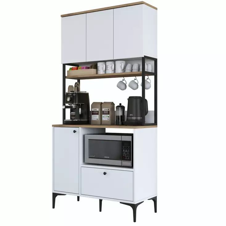 Monikäyttöinen Kaappi - Valkoinen Pähkinä - 100% Melamiinipinnoitettu E1 Laatu - 90x184,2x38 cm - Useita Hyllyjä - Kaapit ja lipastot - 8684283108794 - 1