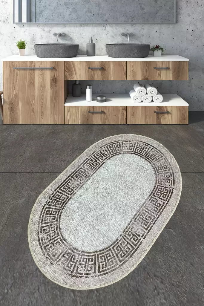 Monivärinen Antibakteerinen Kylpymatto 70x120 cm - 100% Polyesteri, 10 mm Nukka, Konepestävä, Liukumaton Alapuoli - Kylpyhuonematot ja kosteantilan matot - 8683342800624 - 1