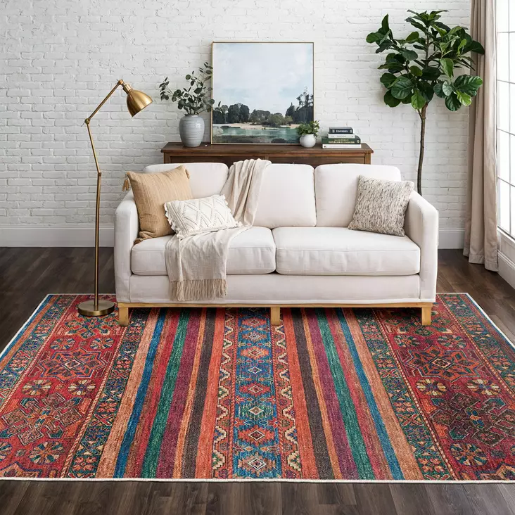 Monivärinen eteisen matto käytävämatto 100x150 cm - Antibakteerinen, Ekologinen, Liukumaton, Konepestävä, 100% Polyesteri, 650 gr/m² - Suuret ja keskikokoiset matot - 8683342895514 - 1
