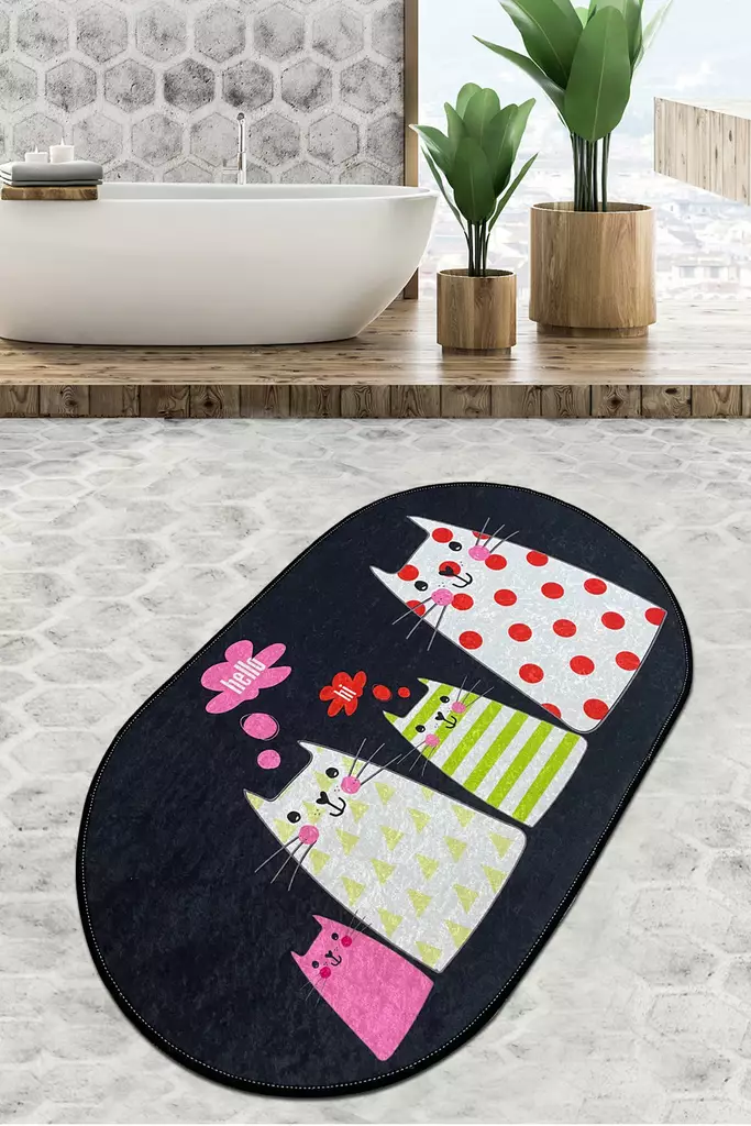 Monivärinen Kylpyhuonematto 80x100 cm - 100% Polyesteri, Antibakteerinen, Liukumaton, Konepestävä, 700 gr/m², 10 mm Paksuus - Kylpyhuonematot ja kosteantilan matot - 8683342287234 - 1