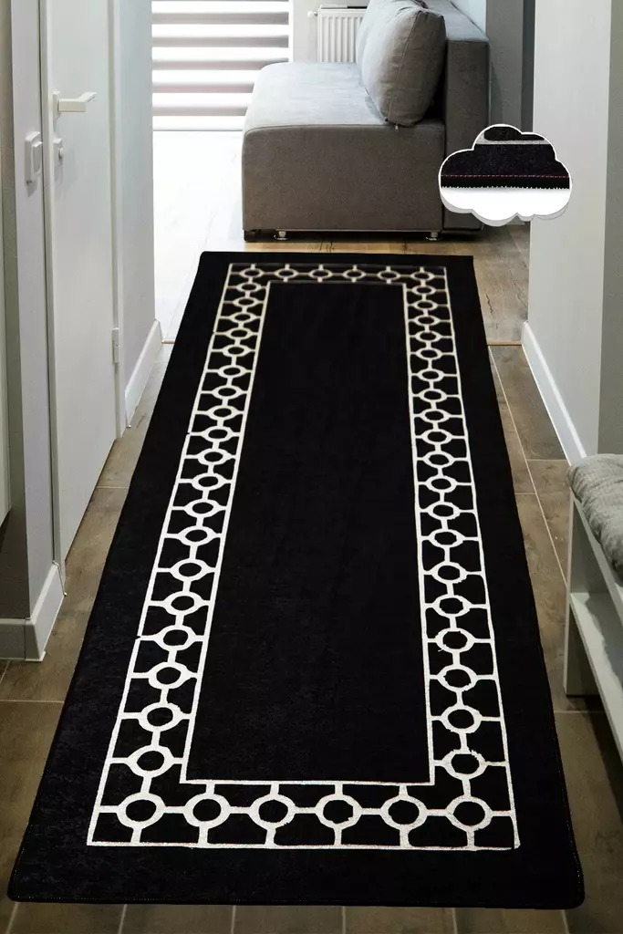 Musta Valkoinen Matto 80x120 cm - Antibakteerinen, Konepestävä, Liukumaton, 100% Polyesteri, 10 mm Paksuus - Pienet matot ja käytävämatot - 8682870898264 - 1