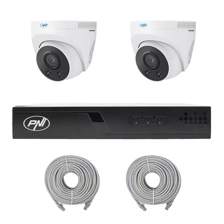NVR POE PNI House IP710J videovalvontapaketti, 2 PNI IP505J 5MP kameraa ja 2 UTP CAT6 kaapelia 20 metriä mukana - PNI tuotteet - 5949066542374 - 1