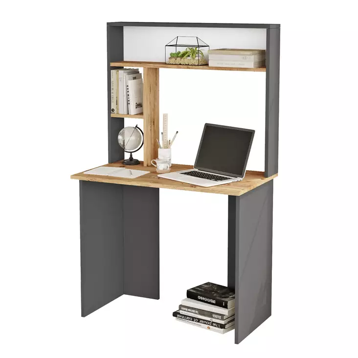 Opiskelupöytä - Huonekalut, Atlantic Pine Anthracite, 100% Melamiinipinnoitettu Lastulevy, 90x148,6x51,6 cm - Työpöydät - 8683743770434 - 1
